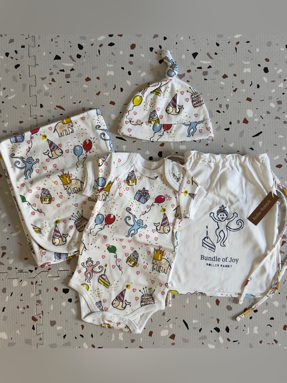 Roller Rabbit Birthday Bonanza Bundle of Joy Infant Hat, Bodysuit & Blanket